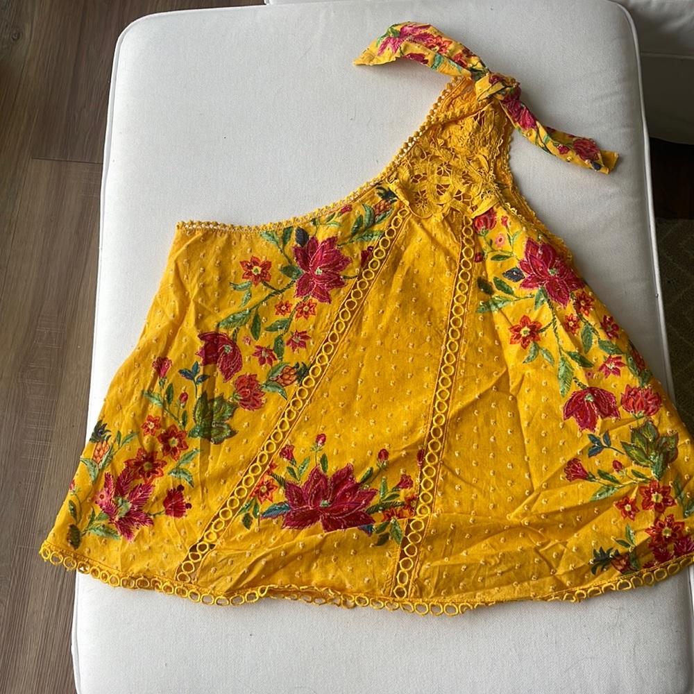 FARM Rio Flower Dream One-Shoulder Embroidered Blouse